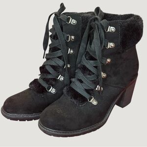 Black Faux Suede Women's Lace-Up Heel Boots Size 8